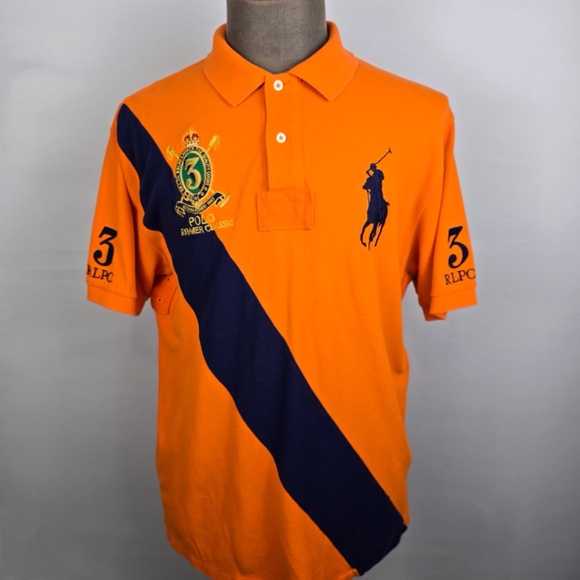 Polo Ralph Lauren Mens XL Orange #3 Summer RLPC Big Pony Rugby Crest Shirt - Picture 2 of 9